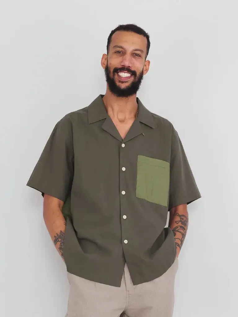 2 Tone Soft Collar Shirt- Olive