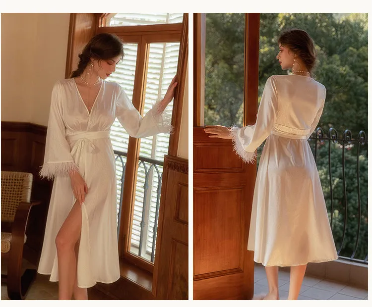 Bridal Wedding Nightdress BathRobe Feather Sleeve Style