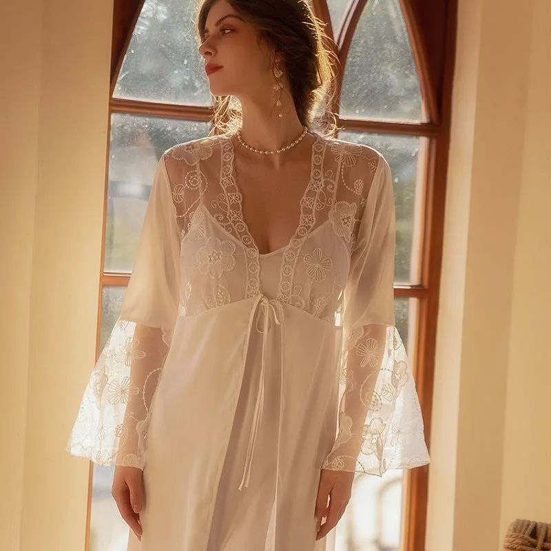 Bridal Wedding Vintage Lace Robe Nightdress