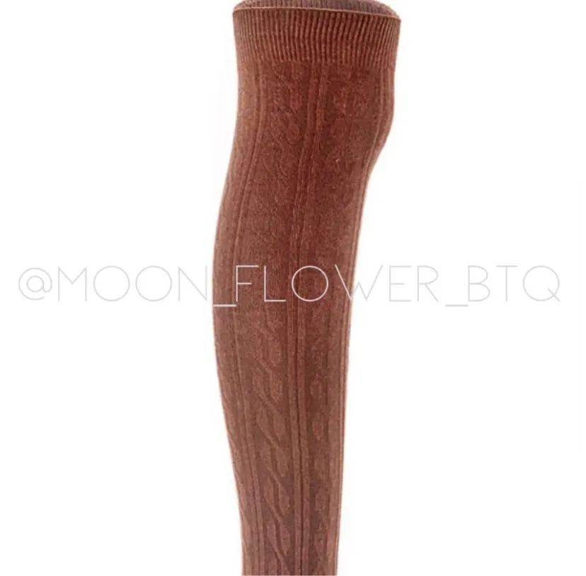 Brown Organic Cotton Knit Over the Knee Thigh High Socks