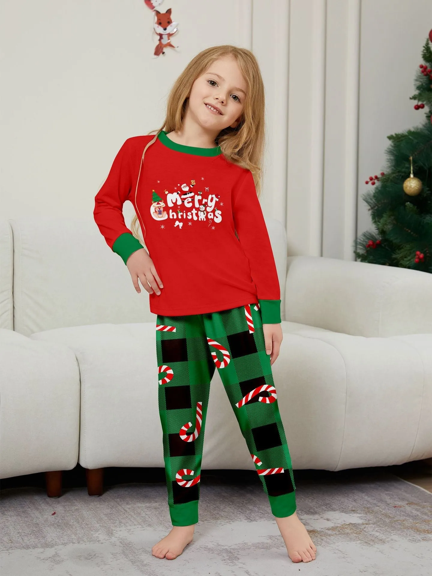 Christmas Cane Fawn Printed Family Matching Christmas Pajamas Sets