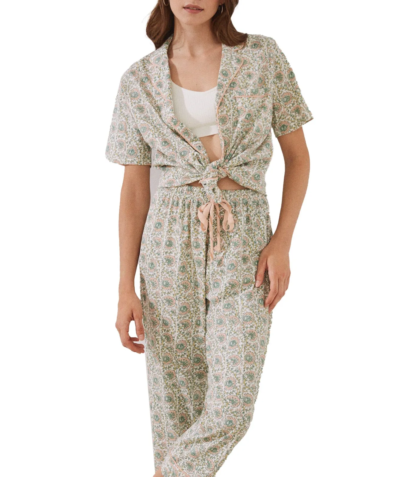 Cotton Capri Classic Pajamas Set Green