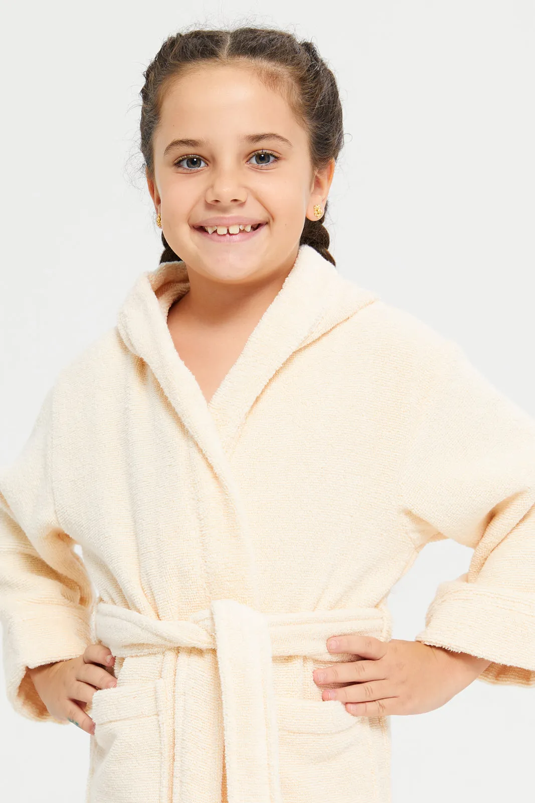 Cream Hooded Kids Bathrobe