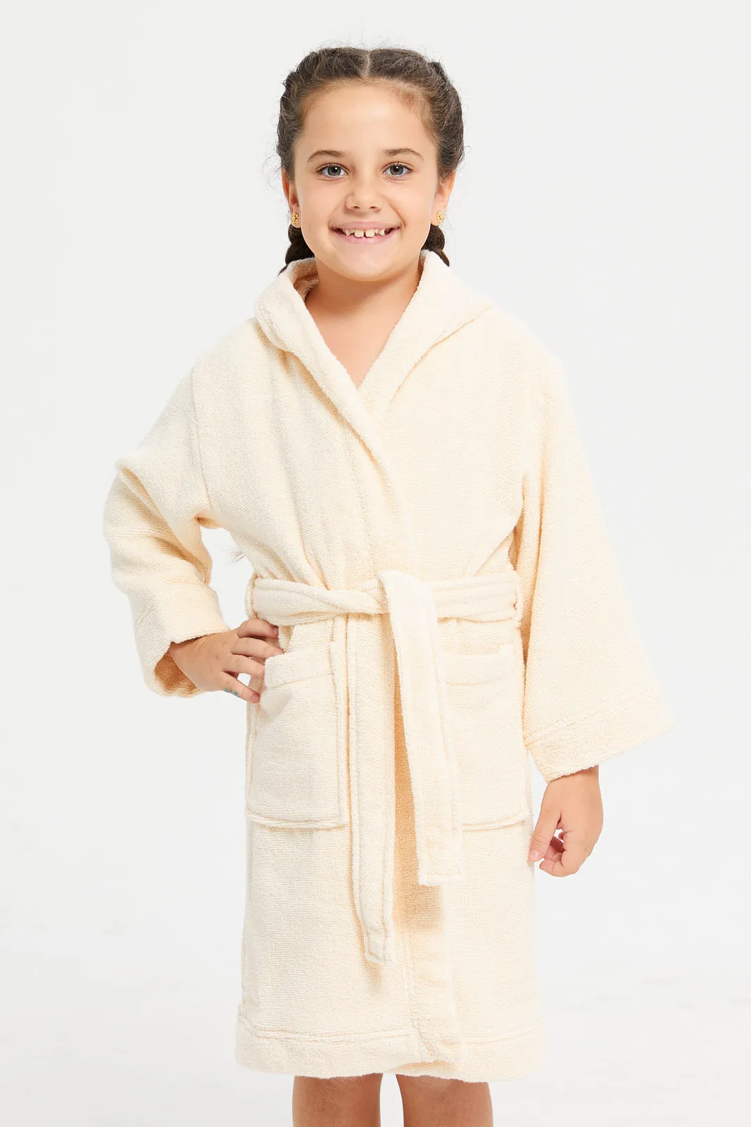 Cream Hooded Kids Bathrobe