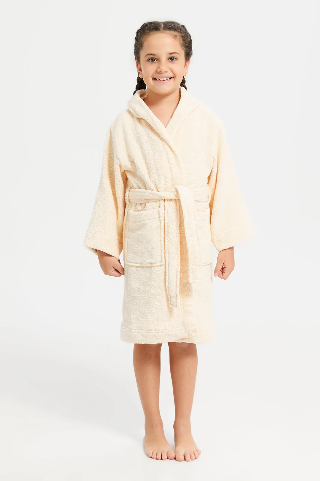 Cream Hooded Kids Bathrobe