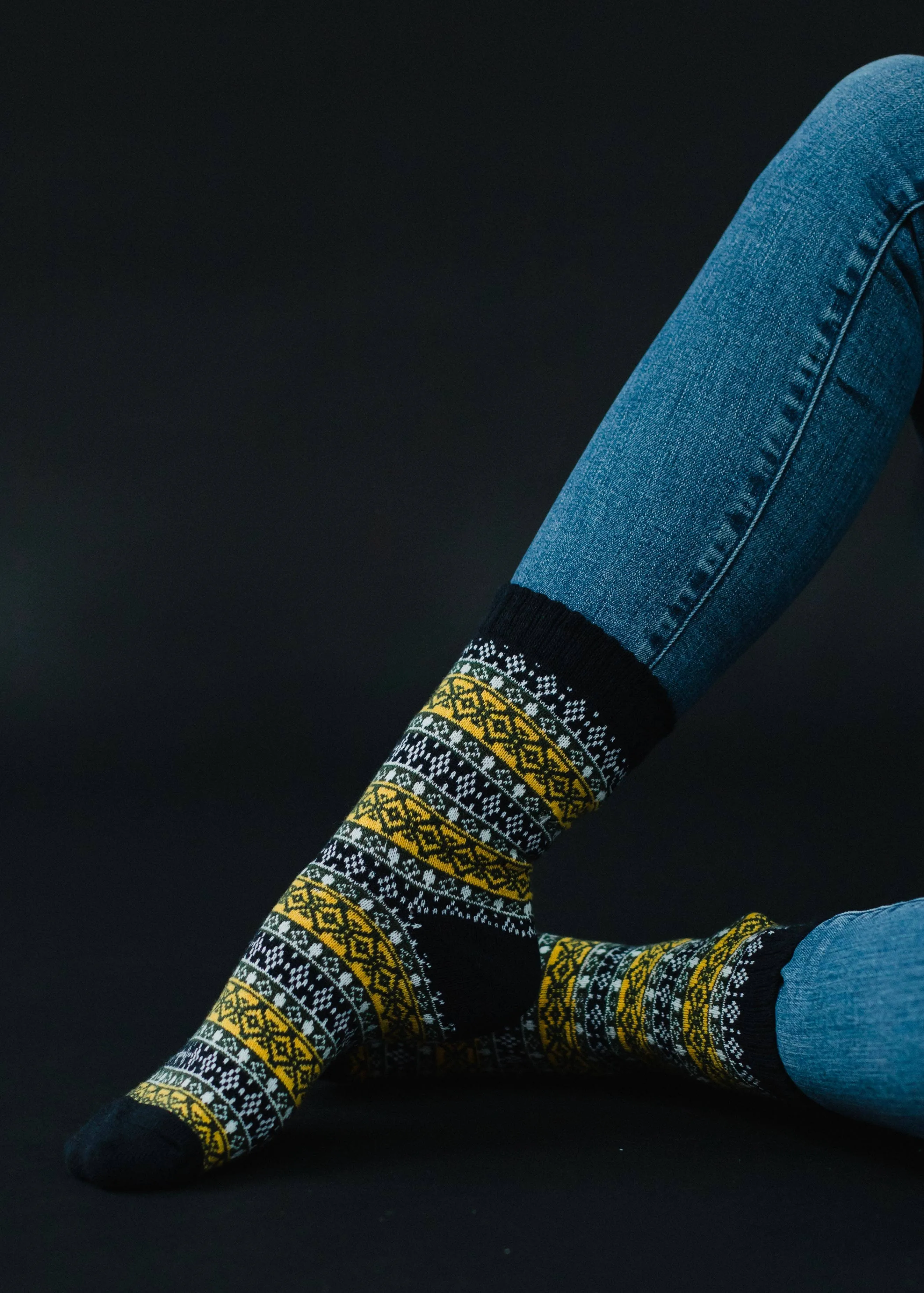 Dark Navy, Yellow & Olive Pattern Socks