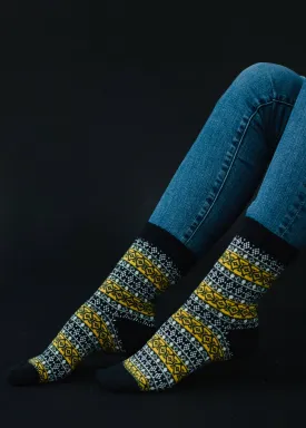 Dark Navy, Yellow & Olive Pattern Socks