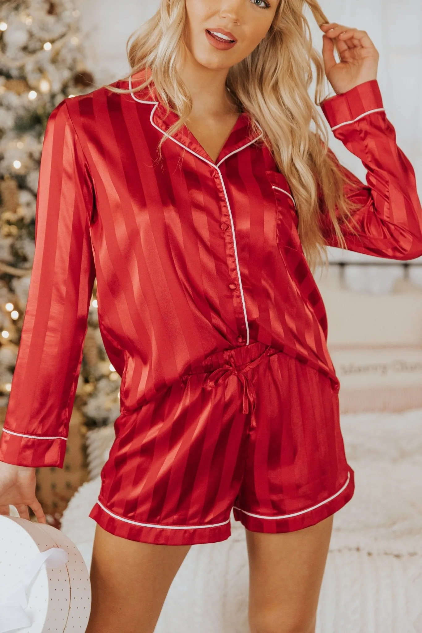 Dreamy Red Satin Two-Piece Pajama Set