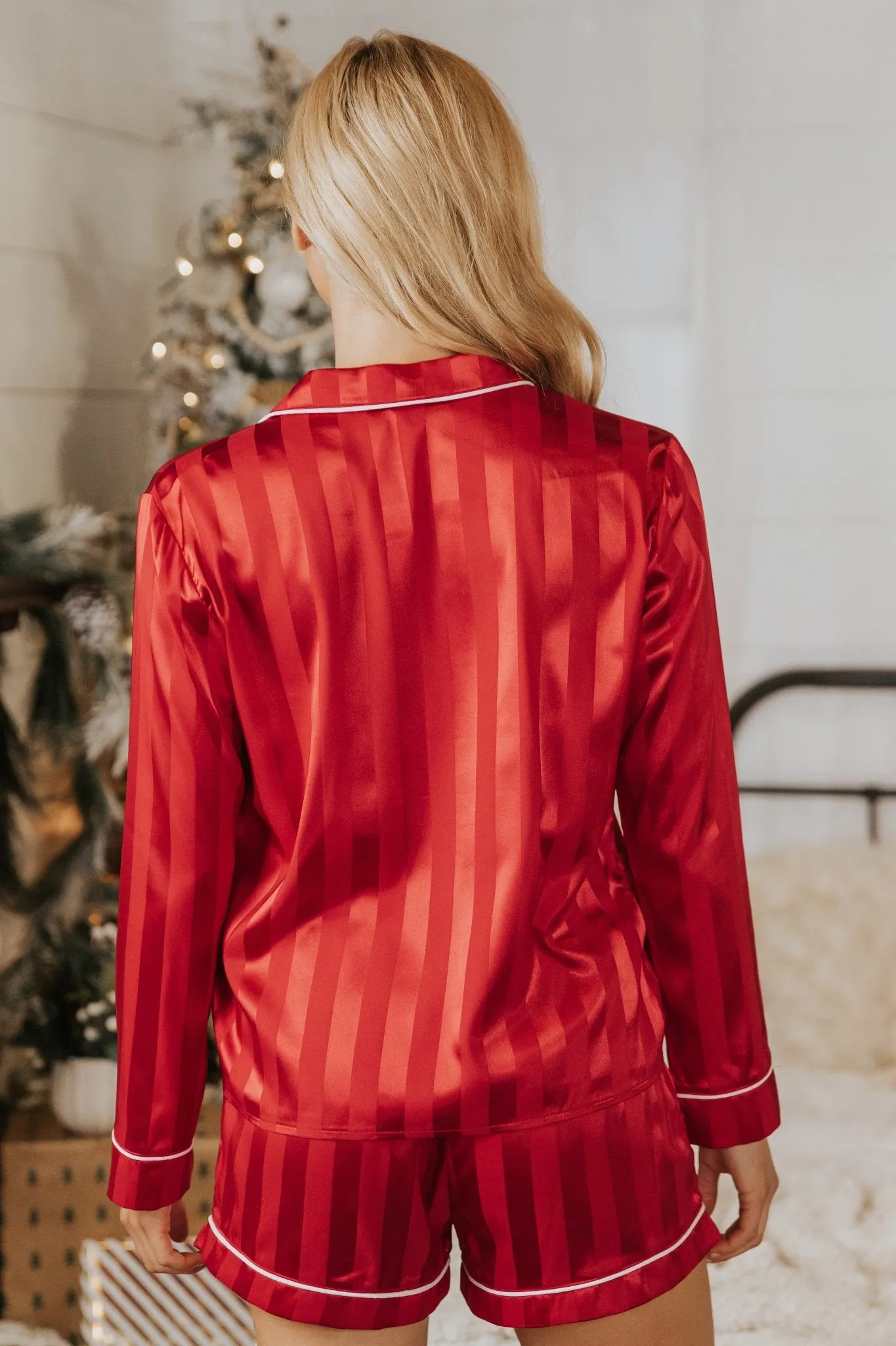 Dreamy Red Satin Two-Piece Pajama Set