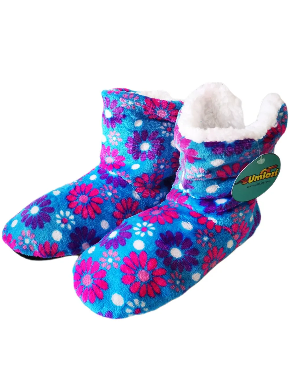 Fluffy Indoor Sherpa Fleece Slipper - Check Boot Style UK 5 - UK 8