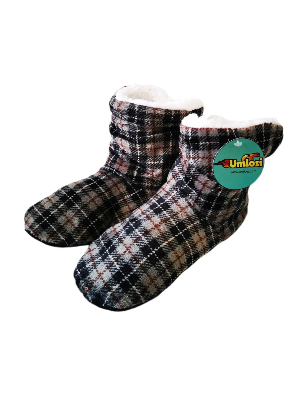 Fluffy Indoor Sherpa Fleece Slipper - Check Boot Style UK 5 - UK 8