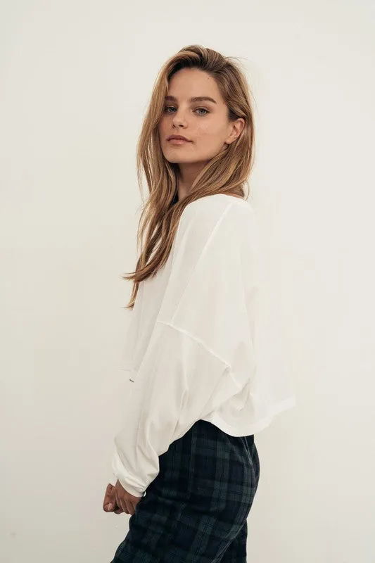 Ivory // Carolyn Cropped Easy Long Sleeve Tee