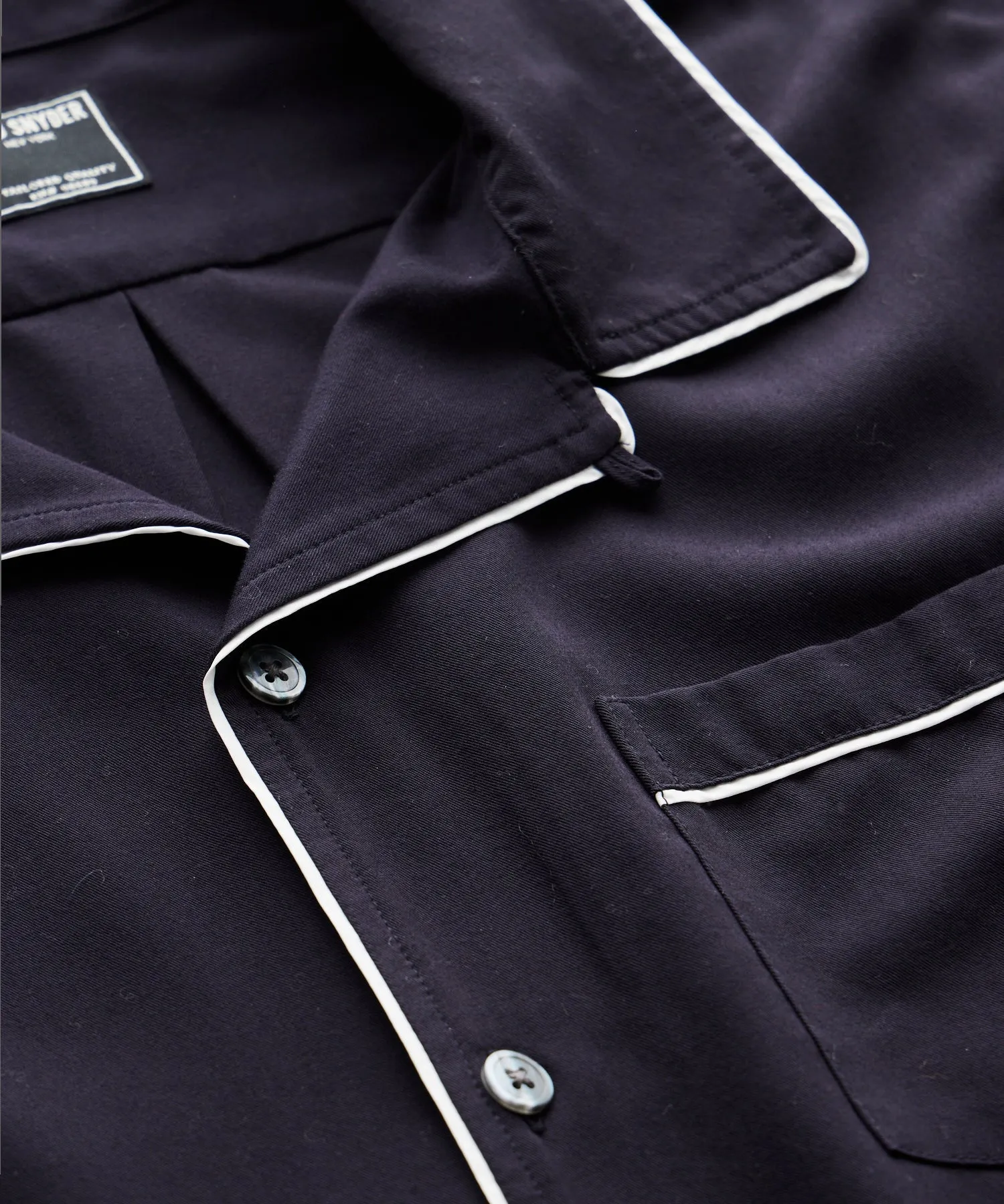 Japanese Tipped Rayon Lounge Shirt in Navy