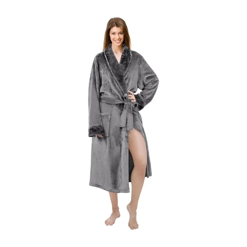 Linenova Fleece Flannel Shawl Collar with Pocket Bathrobe