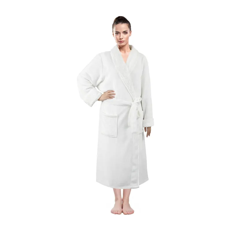 Linenova Fleece Flannel Shawl Collar with Pocket Bathrobe