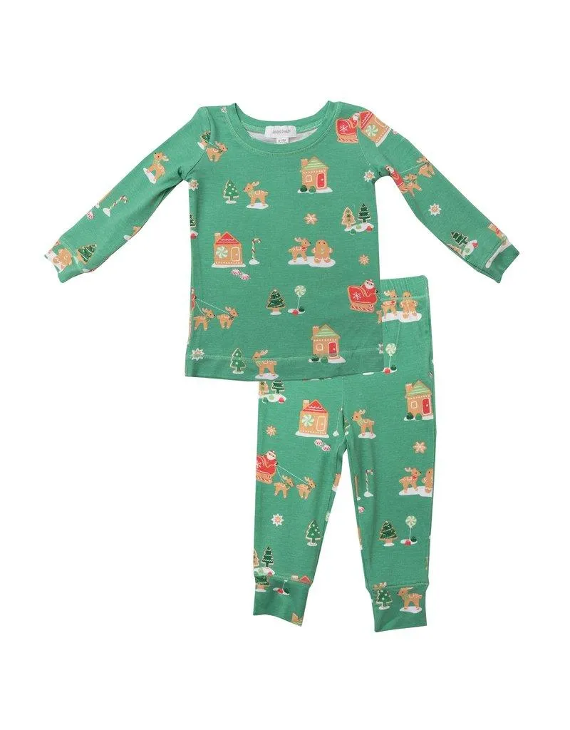 Loungewear Set | Gingerbread Sleigh Green Christmas Pajamas | Angel Dear