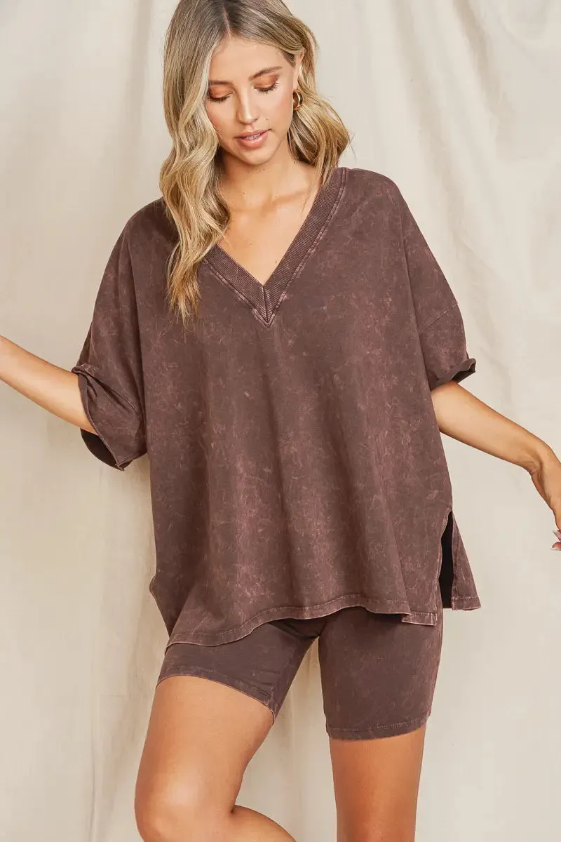 Maronie Chocolate V-Neck Top