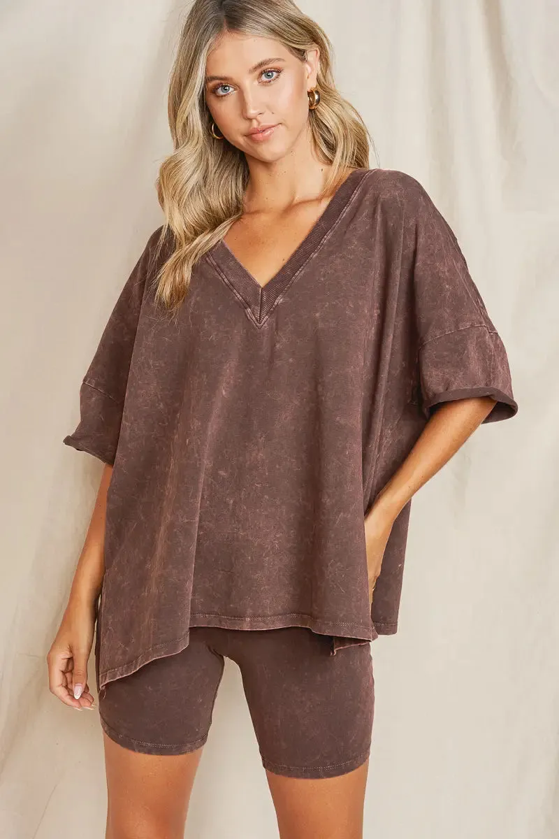 Maronie Chocolate V-Neck Top