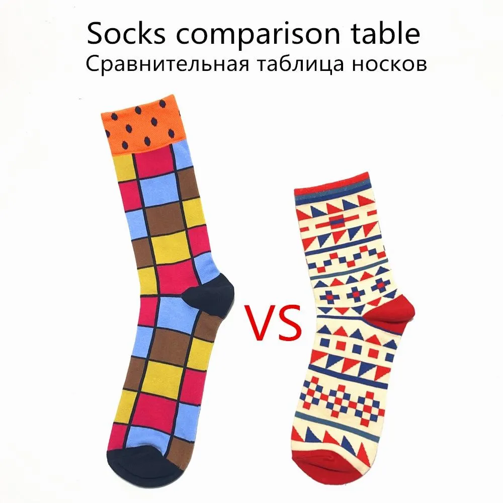 Men Colourful Cotton Geometric Lattice Classic Happy Business Casual  Socks