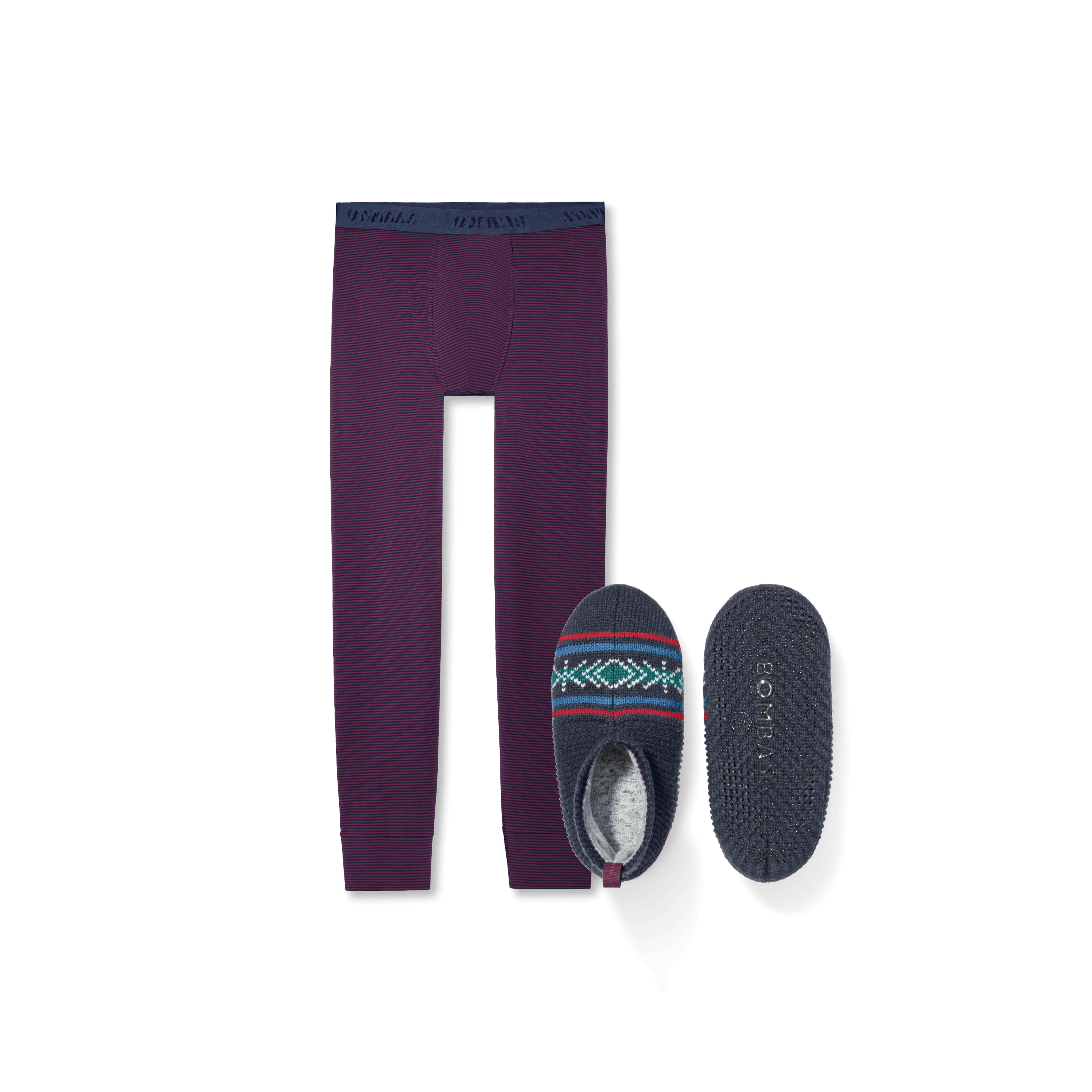 Men's Long Underwear and Gripper Slipper - Double Cushion 2-Pack