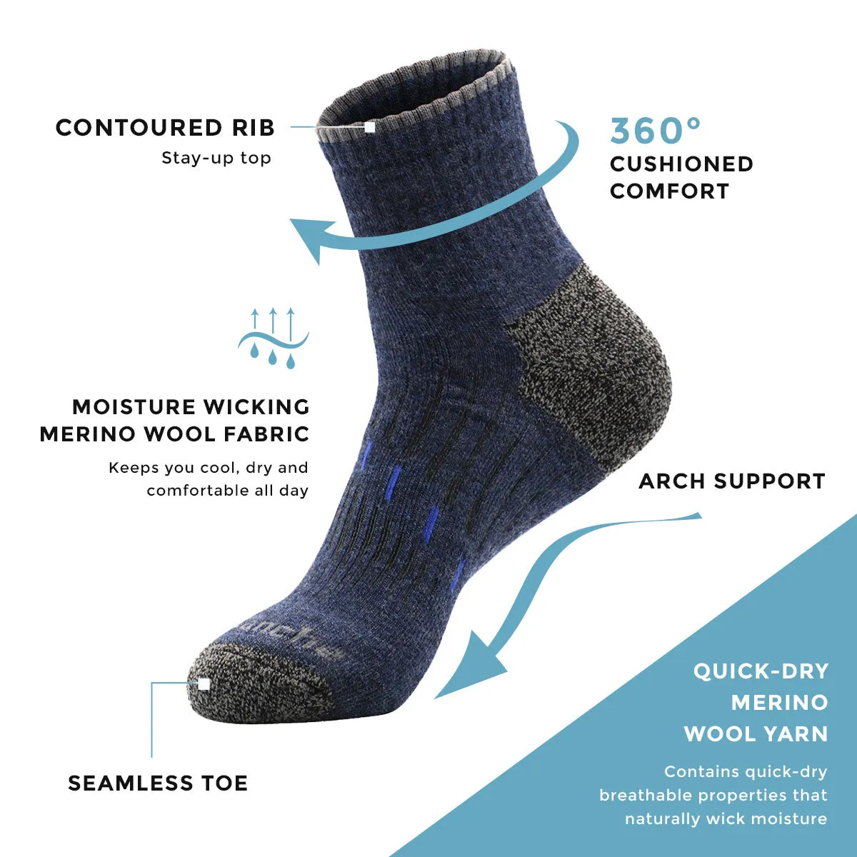 Men's Quick Dry Merino Quarter Crew Socks 2-Pack