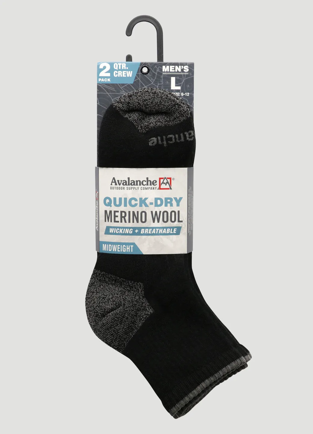 Men's Quick Dry Merino Quarter Crew Socks 2-Pack