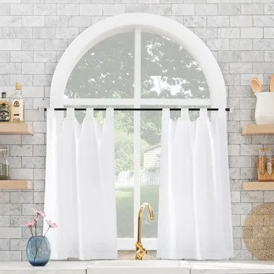 New - 2pc 52"x45" Archaeo Linen Cotton Blend Cafe Curtain Tier Pair White