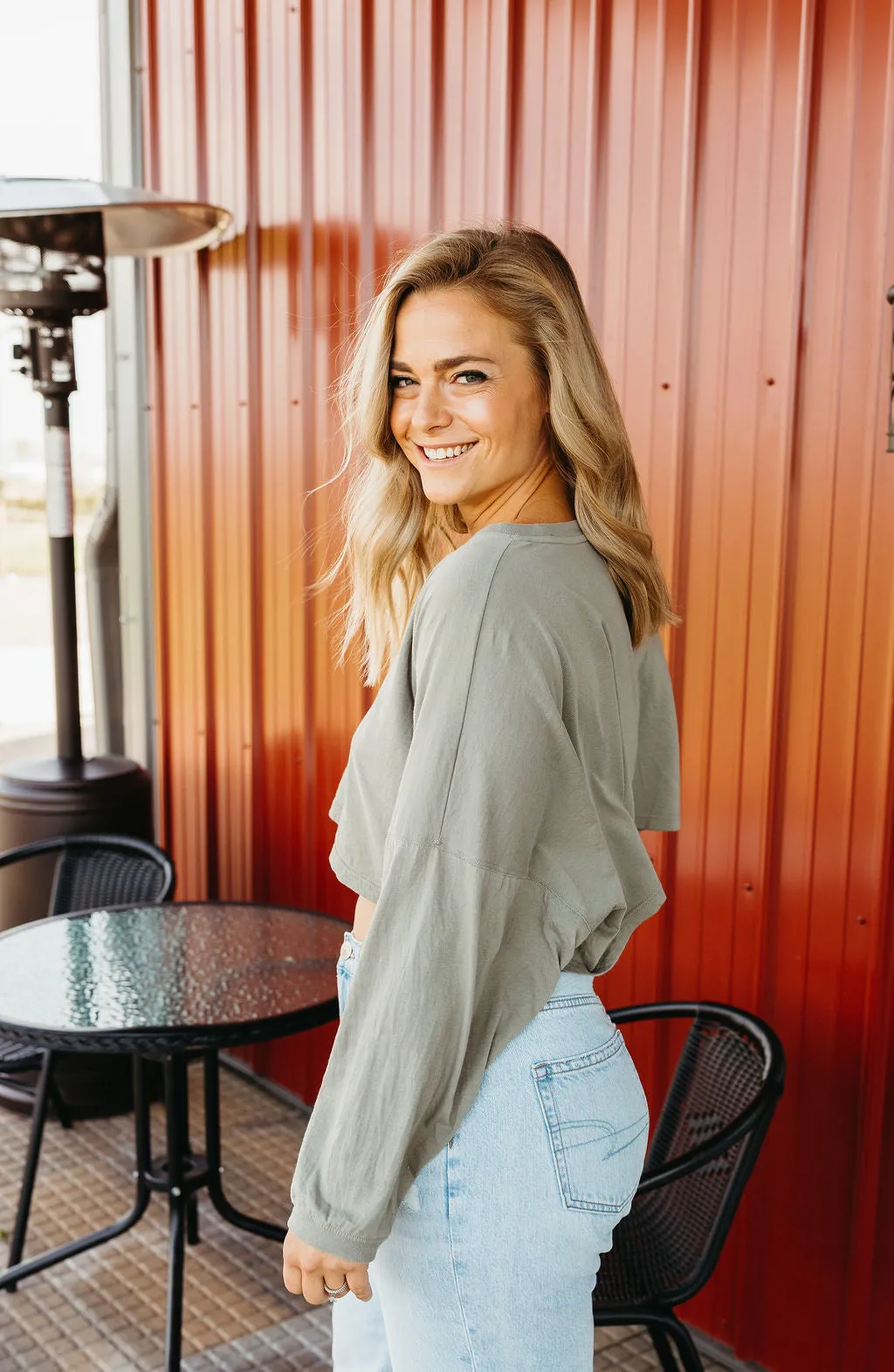 Olive // Carolyn Cropped Easy Long Sleeve Tee