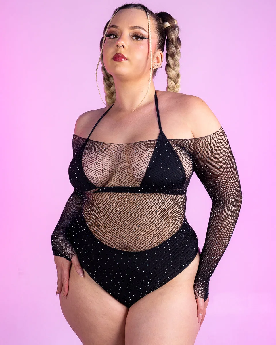 Rhinestone Fishnet Bodysuit