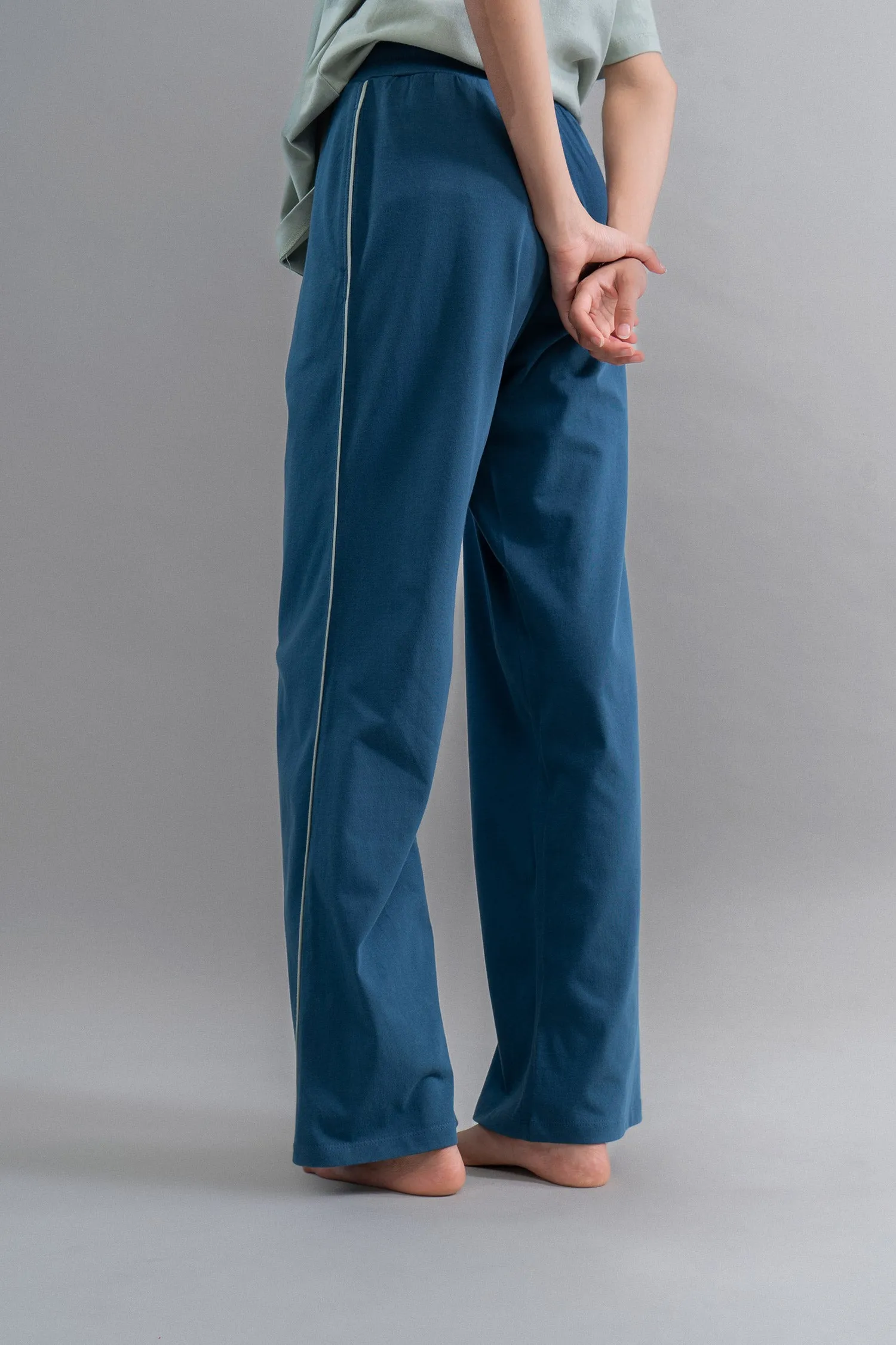 Sage Teal Cotton Lounge Pant With Contrast Piping