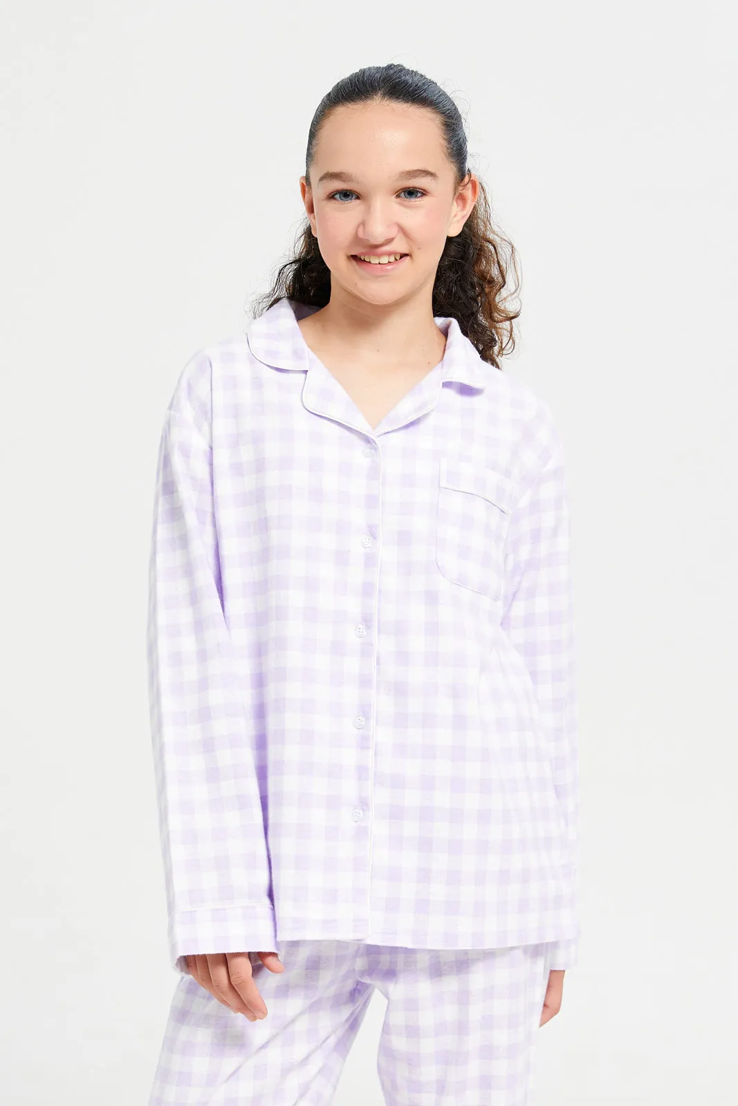 Senior Girls Purple And White Checkered Pyjama Set (2 Piece)