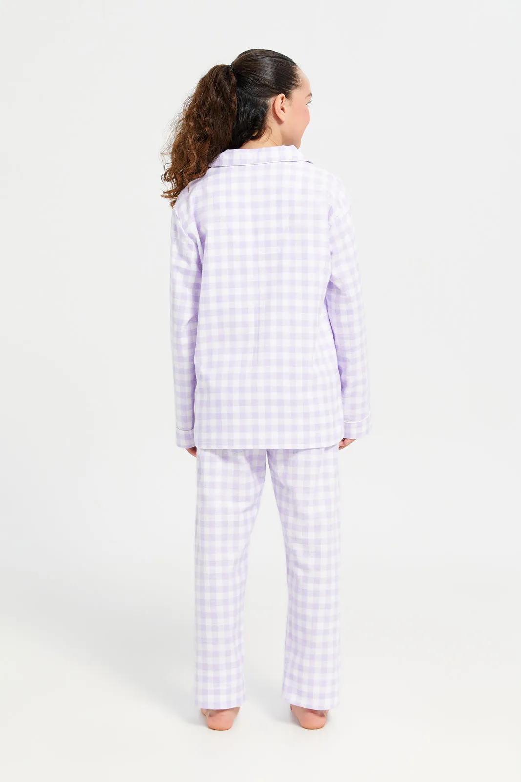 Senior Girls Purple And White Checkered Pyjama Set (2 Piece)