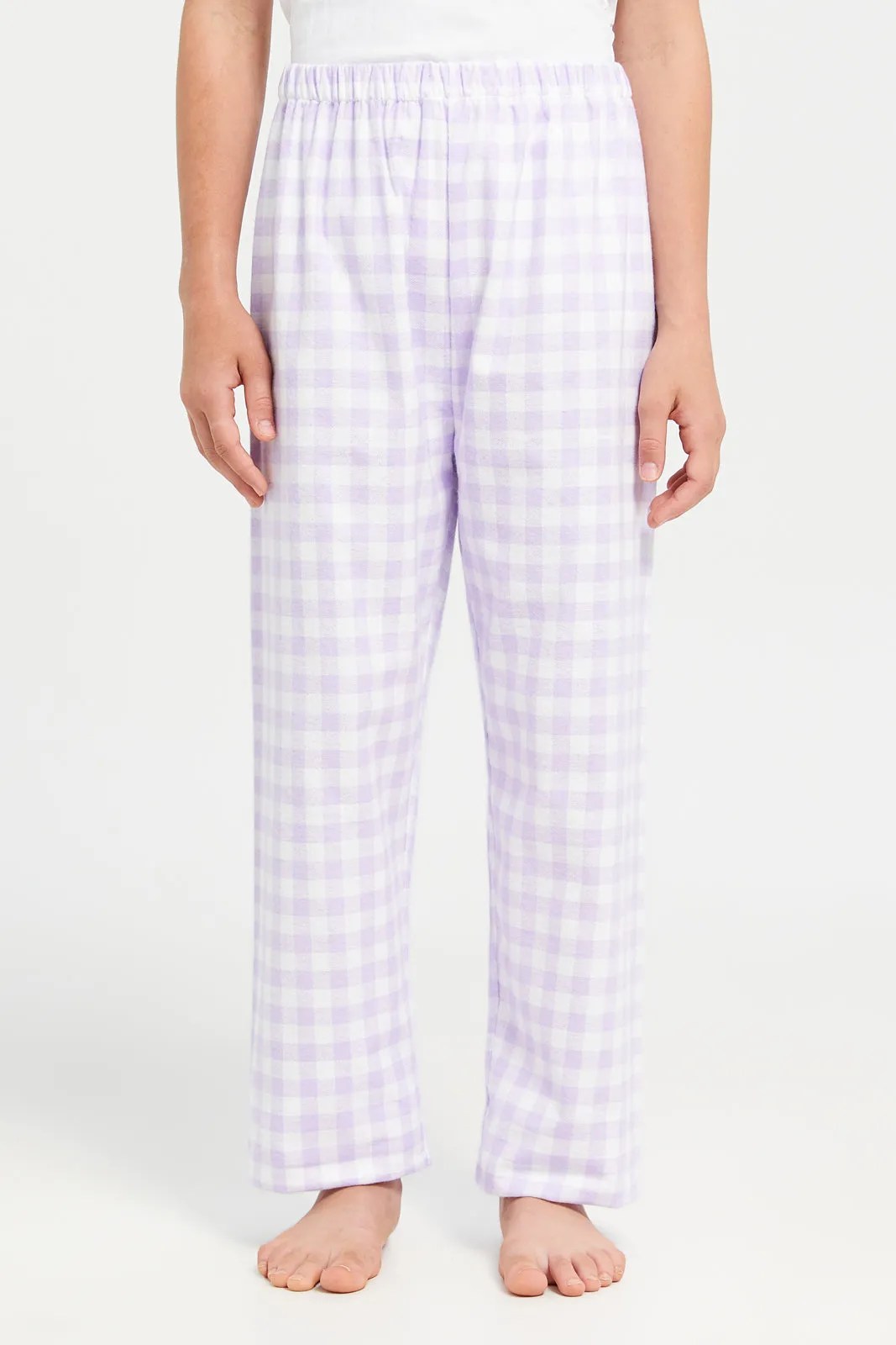 Senior Girls Purple And White Checkered Pyjama Set (2 Piece)