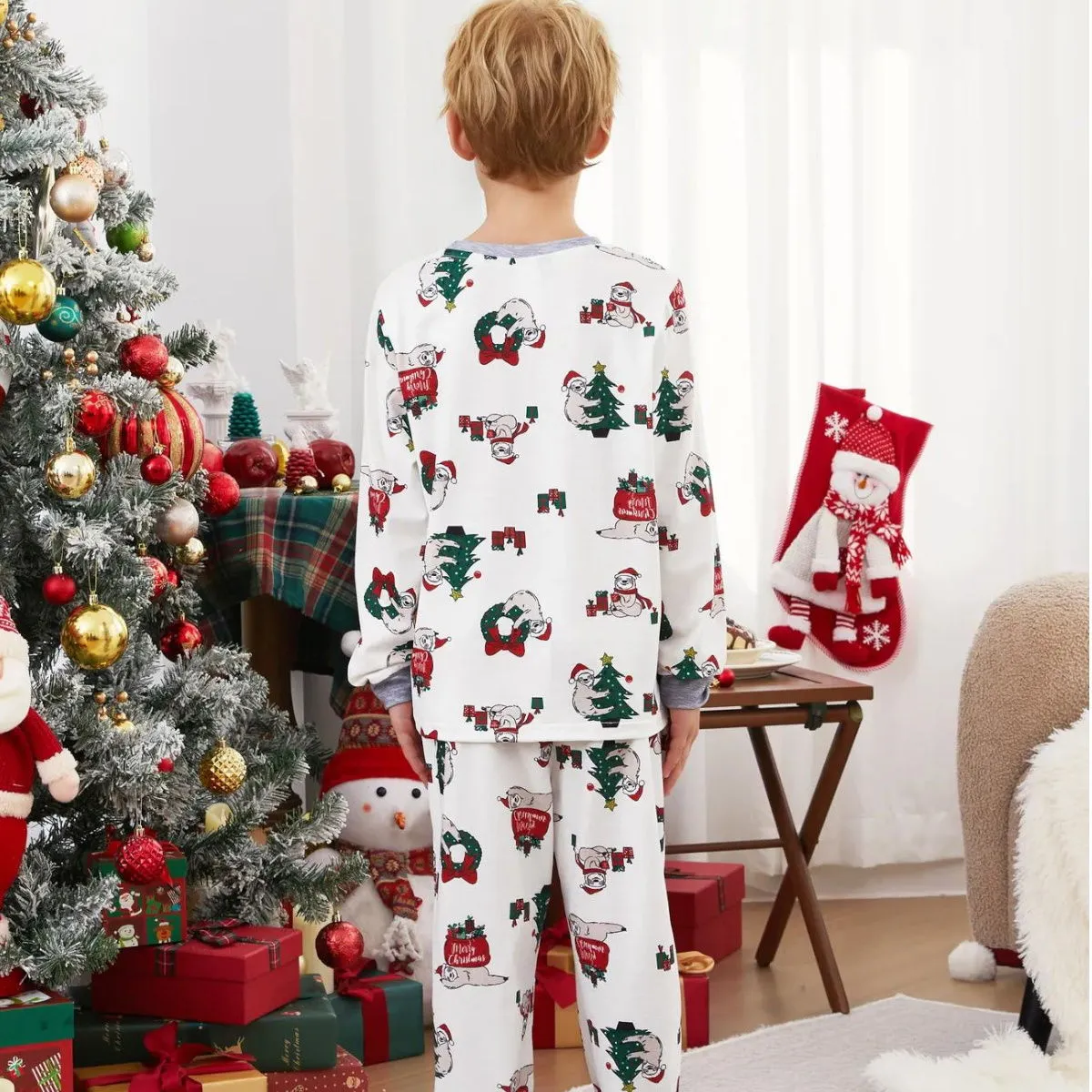 Sloth Family Christmas Pajamas Allover Christmas Pattern Wreath Gift