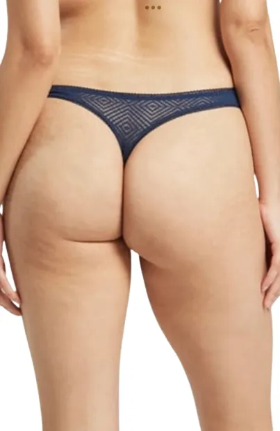 The Sheer Deco Barely There Thong Navy