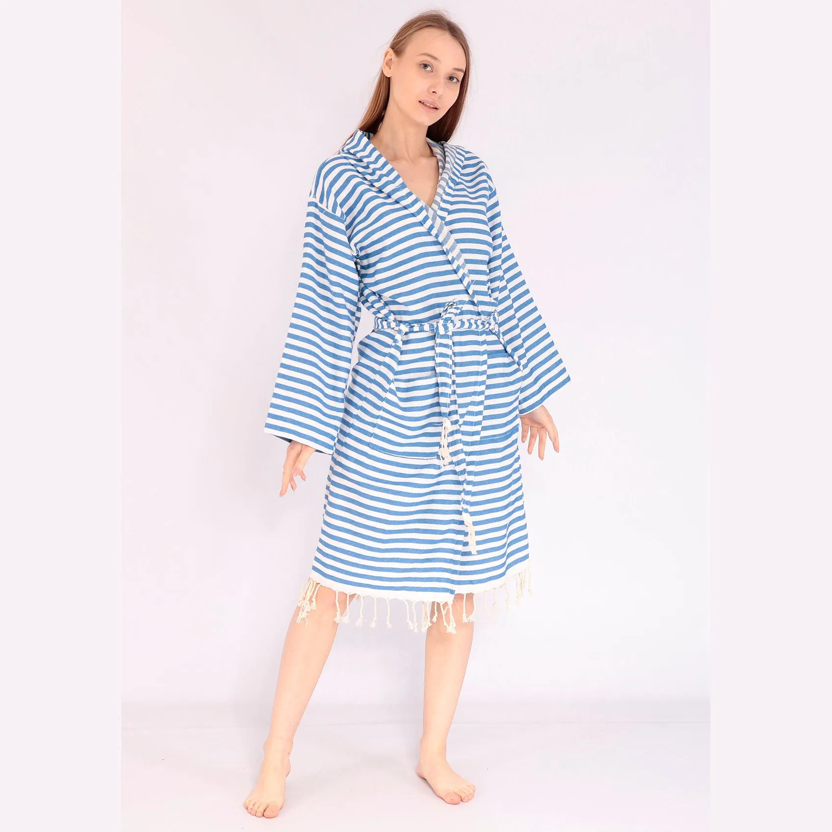 Turkish Towel Pestemal Bathrobe Natural Cotton Hand Woven