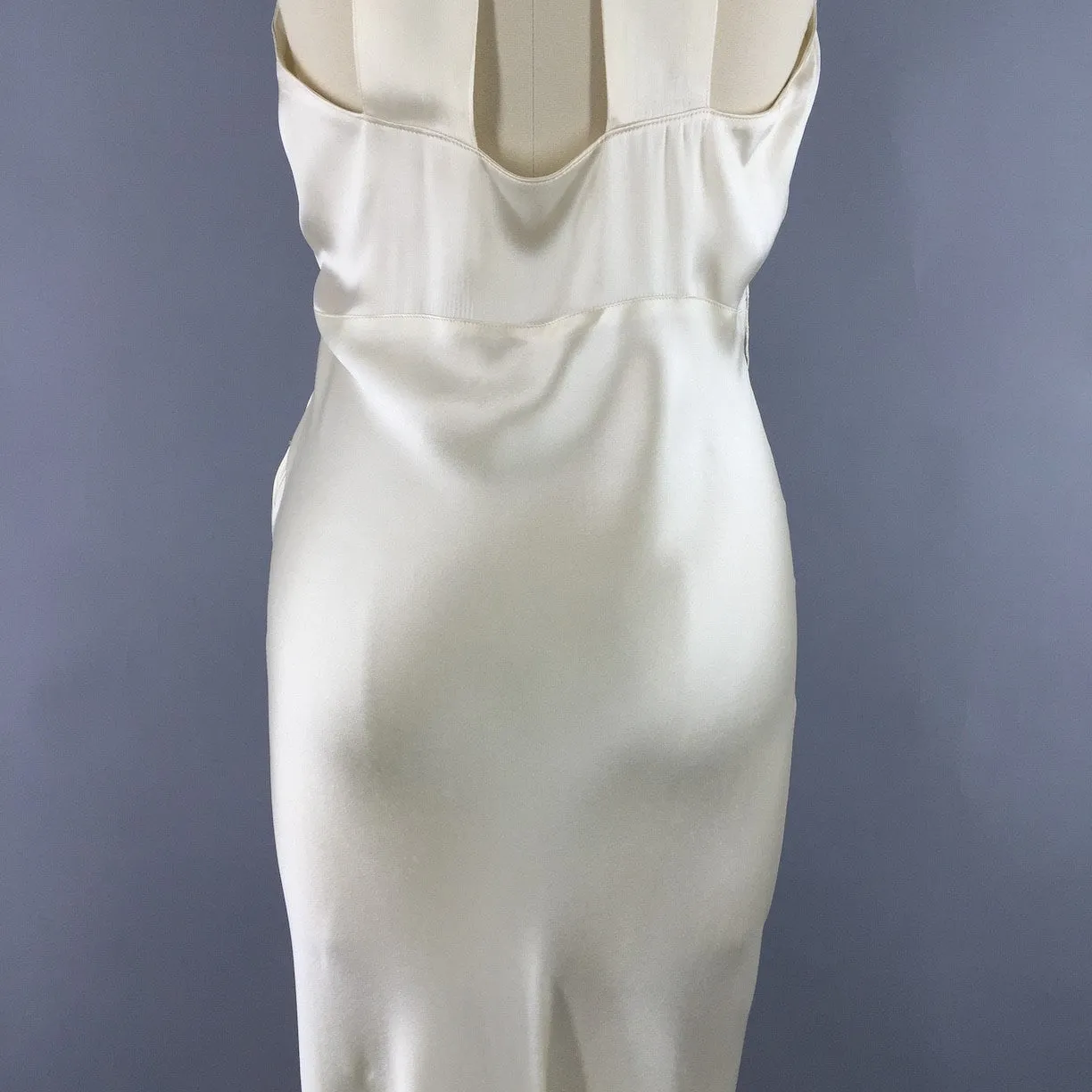 Vintage 1930s Wedding Dress / Bias Cut Dress Ivory Silk Satin Gown