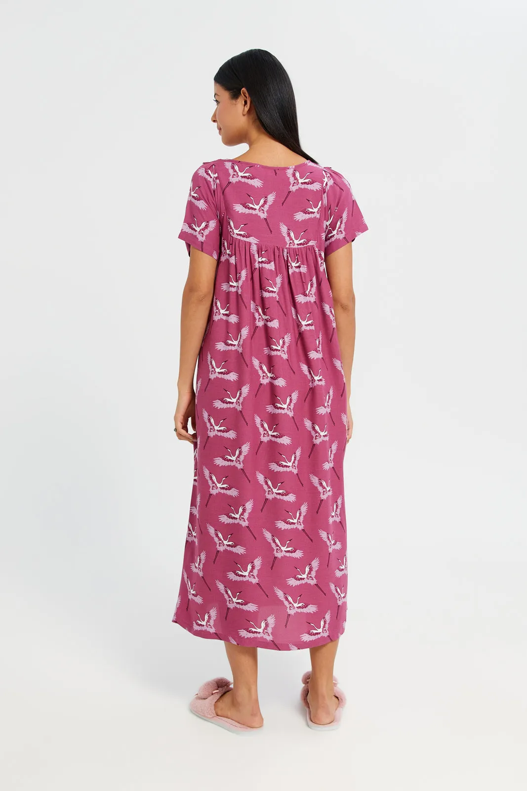 Women Pink Flamingo Printed Nightgown