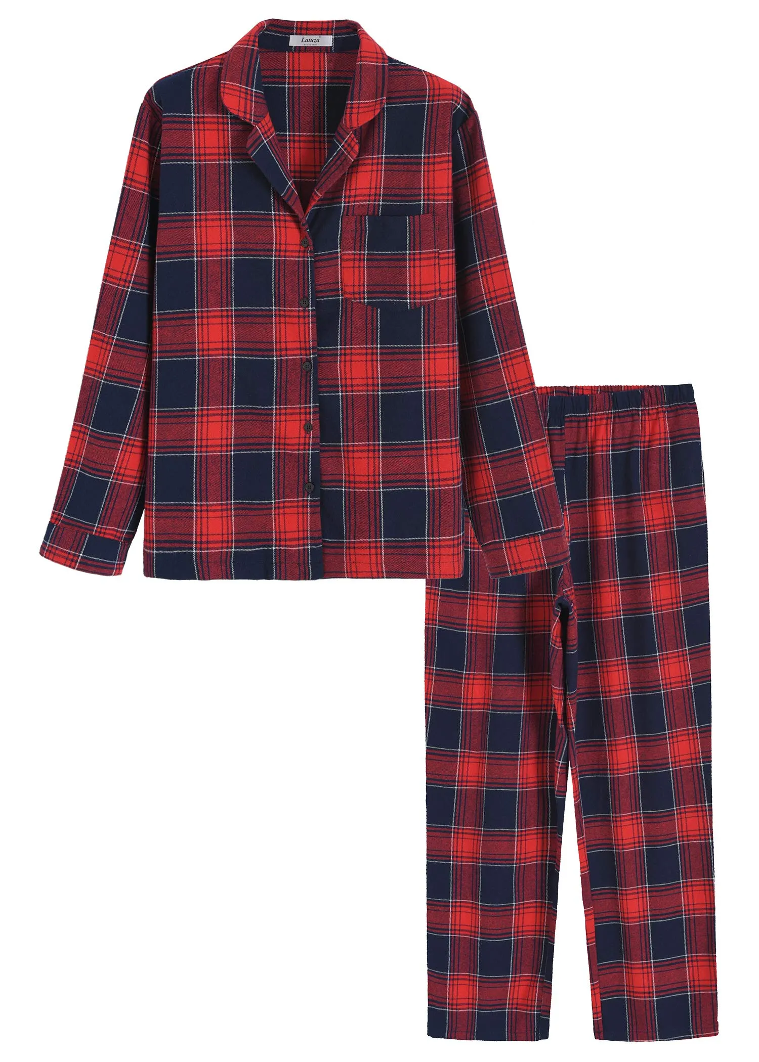 Women's Cotton Flannel Pajamas Shirt and Pants with Pockets