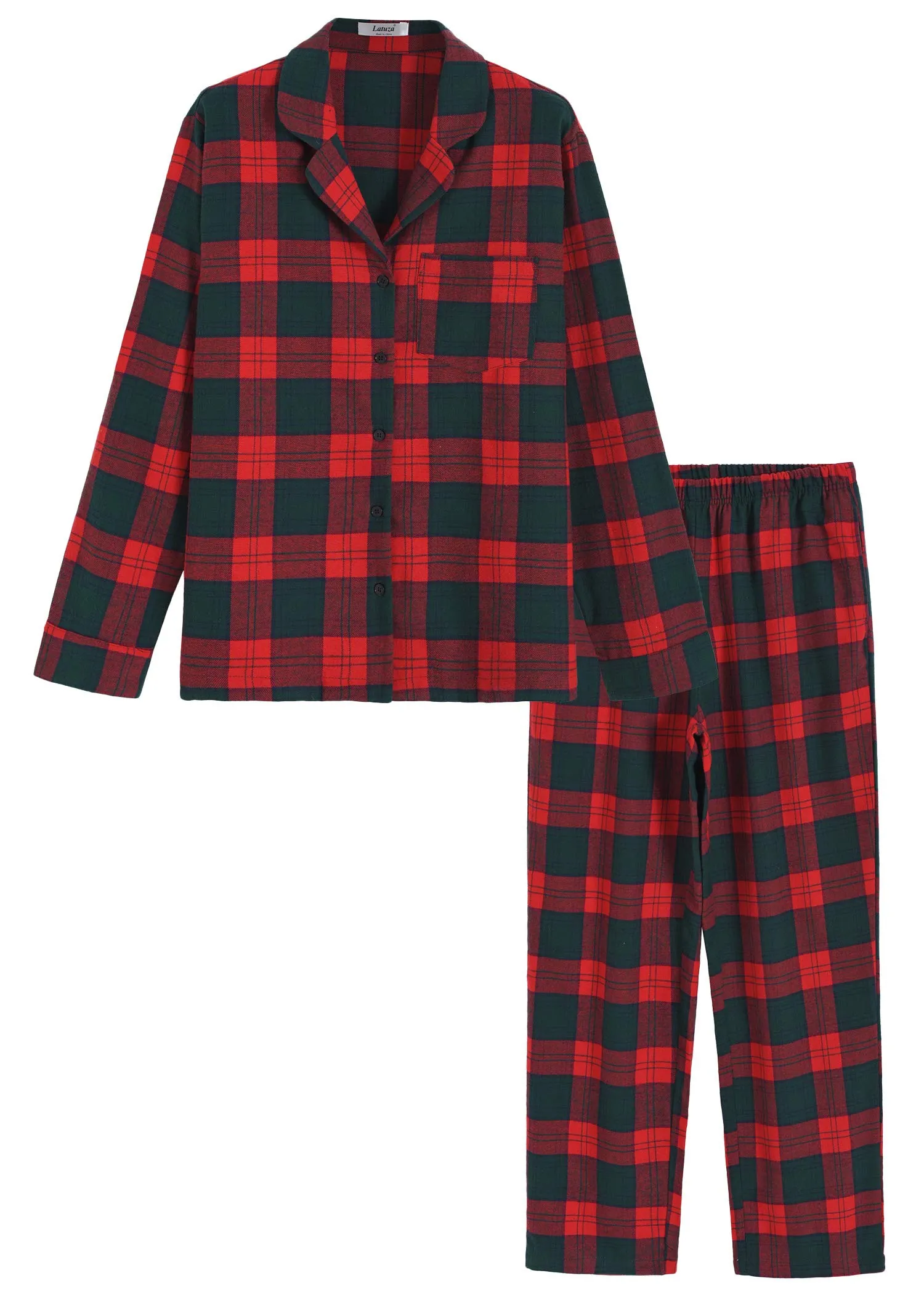 Women's Cotton Flannel Pajamas Shirt and Pants with Pockets