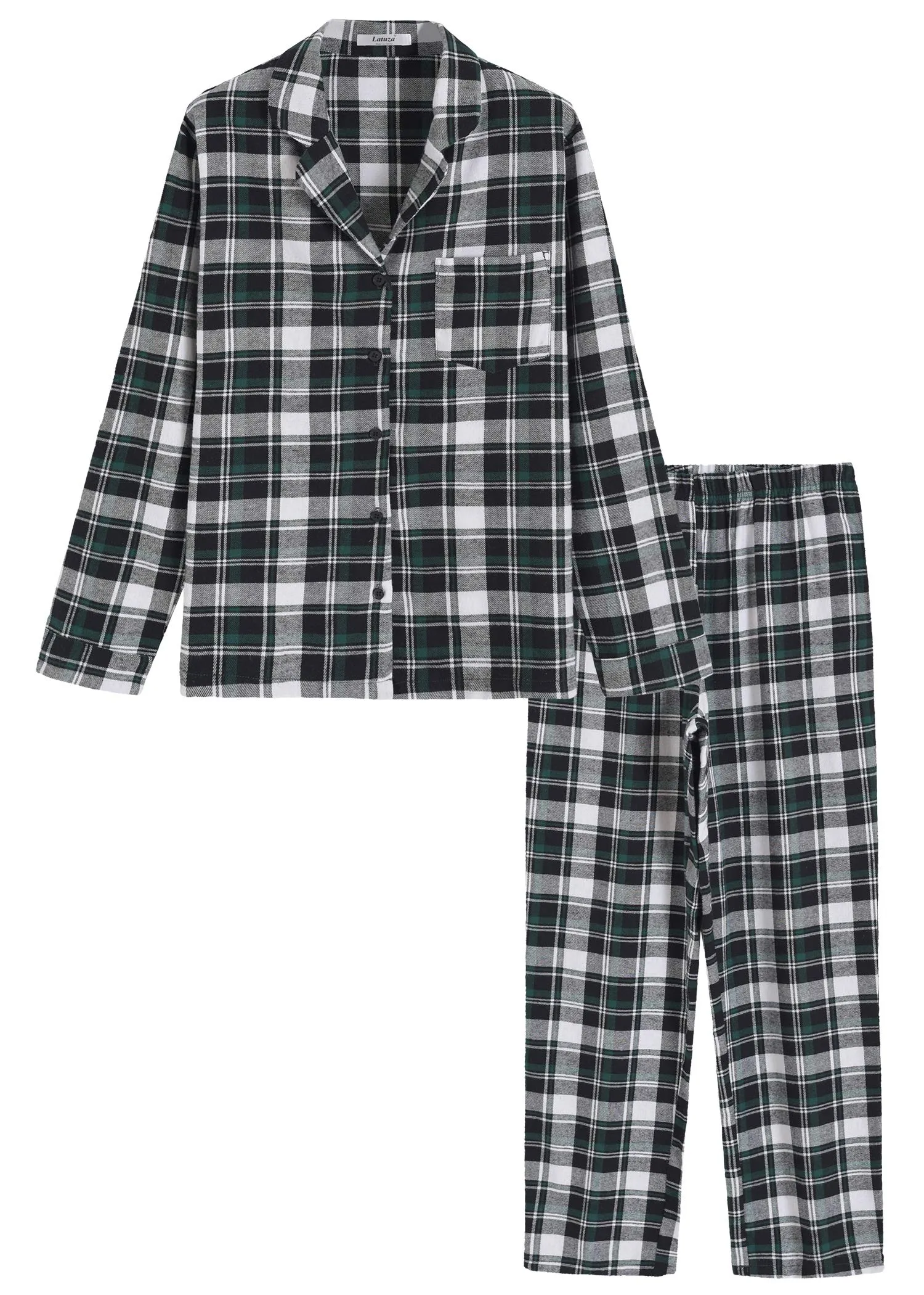 Women's Cotton Flannel Pajamas Shirt and Pants with Pockets