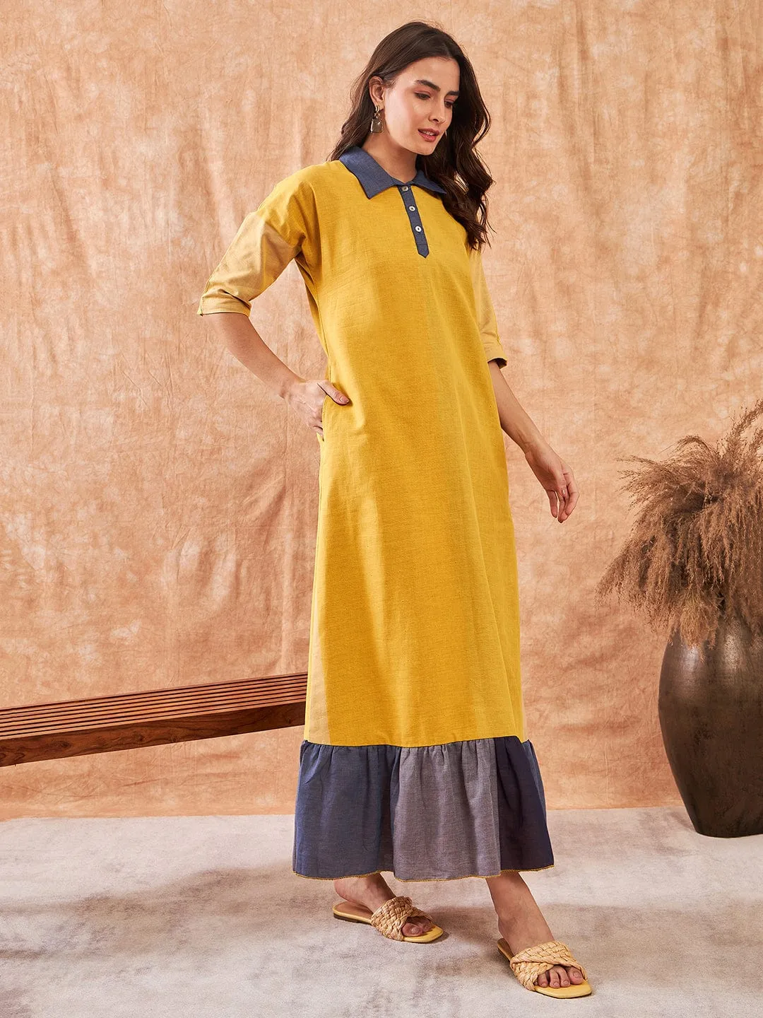 Yellow Colorblock Cotton Lounge Dress